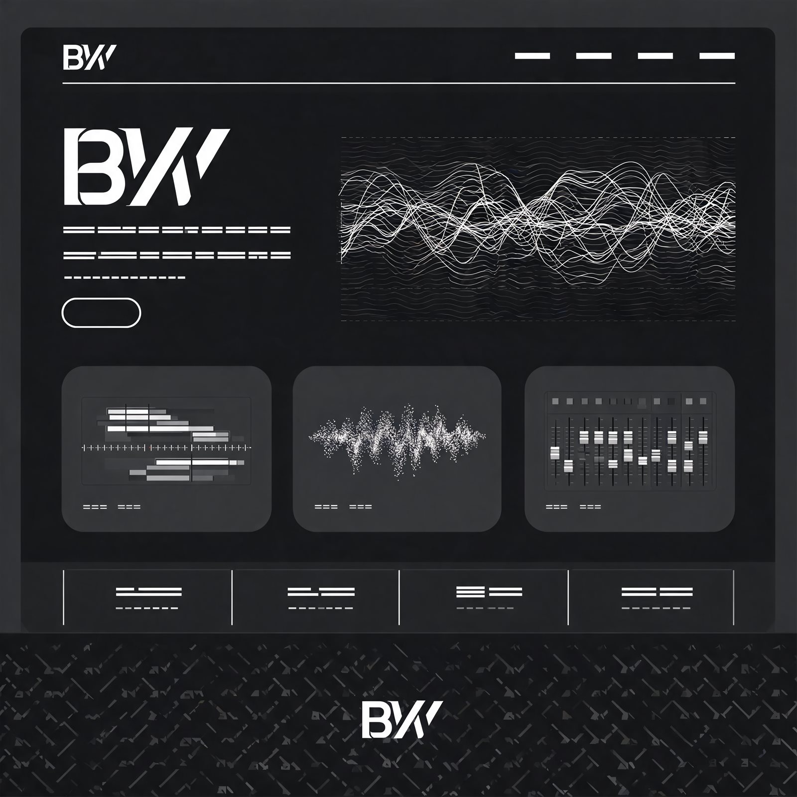 Monochrome web interface composition on dark